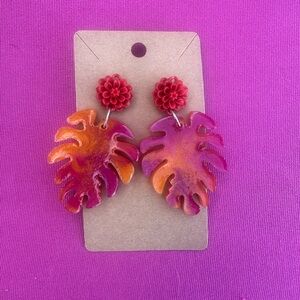 Pink and Orange Leaf Earrings